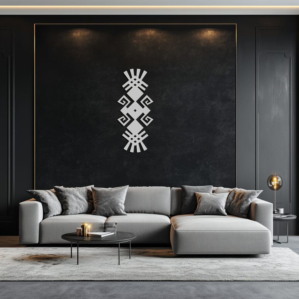 Tribal Ethnic Pattern Metal Wall Art – Abstract Geometric Black Steel Decor for Modern Bohemian Interiors- KAF432