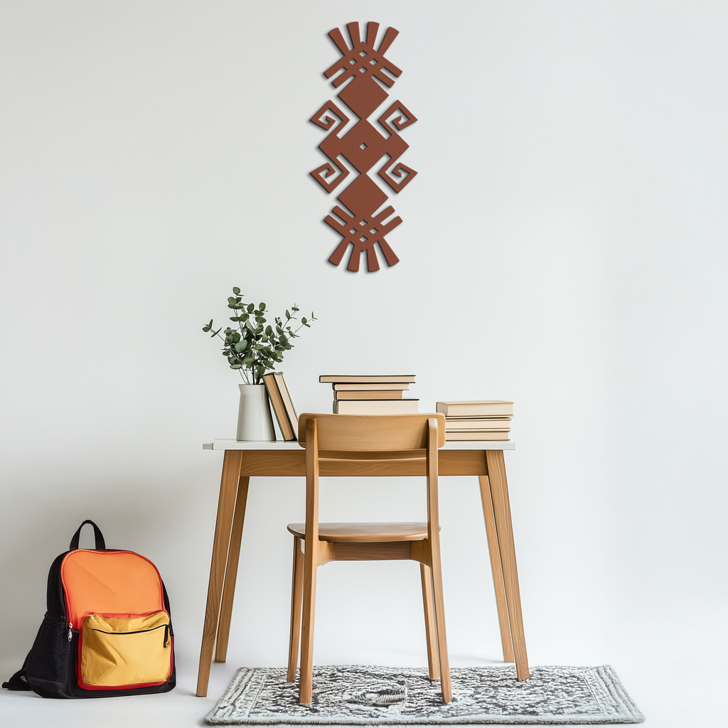 Tribal Ethnic Pattern Metal Wall Art – Abstract Geometric Black Steel Decor for Modern Bohemian Interiors- KAF432