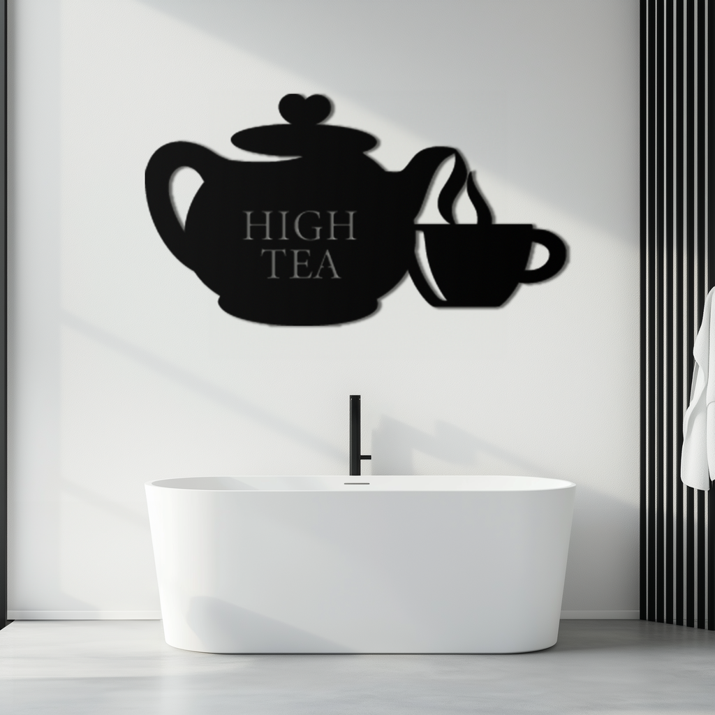 High Tea Teapot & Cup Metal Wall Art – Elegant Black Steel Tea-Time Decor for Kitchen, Café, and Dining Spaces- KAF440