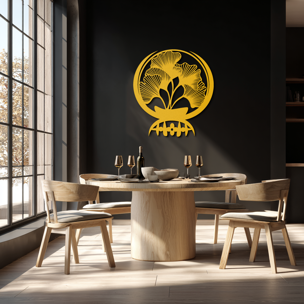 Ginkgo Leaves Abstract Metal Wall Art – Elegant Nature-Inspired Black Steel Decor for Modern Home Interiors- KAF441
