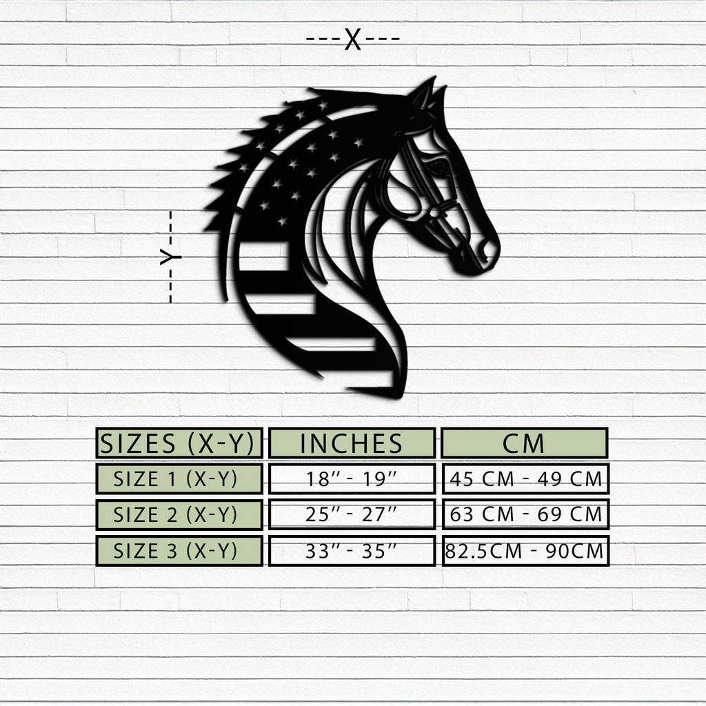 American Flag Horse Head Metal Wall Art – Patriotic Black Steel Equine Decor for Home, Barn and Ranch Interiors- KAF445