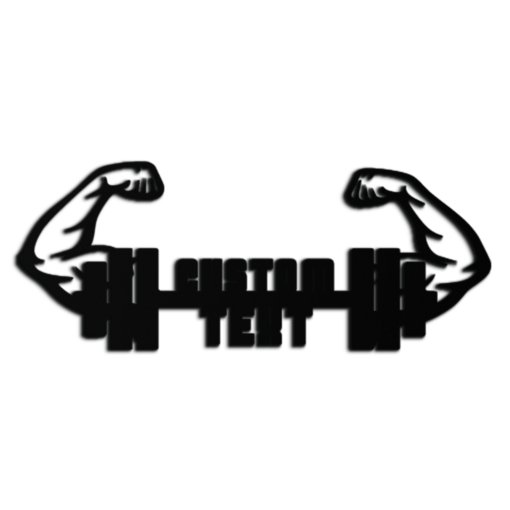 Personalized Fitness Barbell Metal Wall Art – Custom Text Muscular Arms Black Steel Decor for Gym and Workout Spaces- KAF448