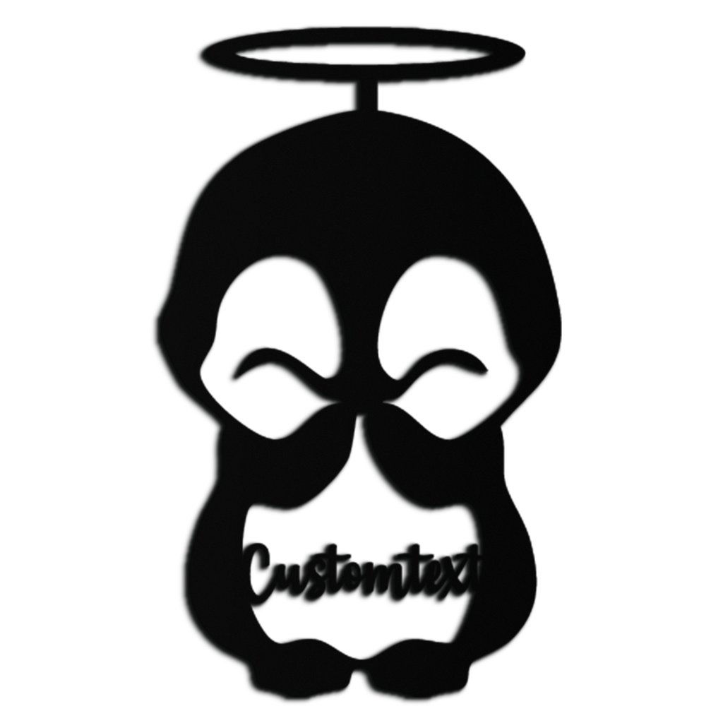 Personalized Cute Angel Penguin Metal Wall Art – Custom Text Adorable Black Steel Decor for Kids Rooms and Nurseries- KAF449