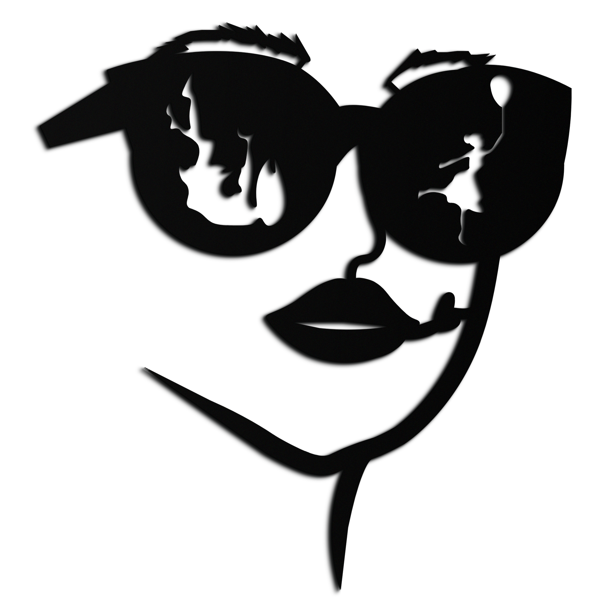 Modern Woman Face with Sunglasses Metal Wall Art – Abstract Reflective Scene Black Steel Decor for Contemporary Interiors- KAF460