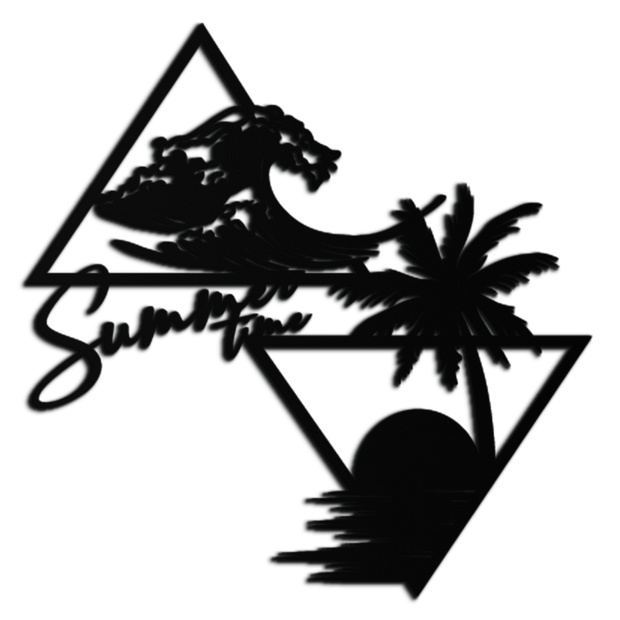 Summer Time Beach Scene Metal Wall Art – Tropical Ocean Waves and Palm Tree Black Steel Decor for Coastal Interiors- KAF461