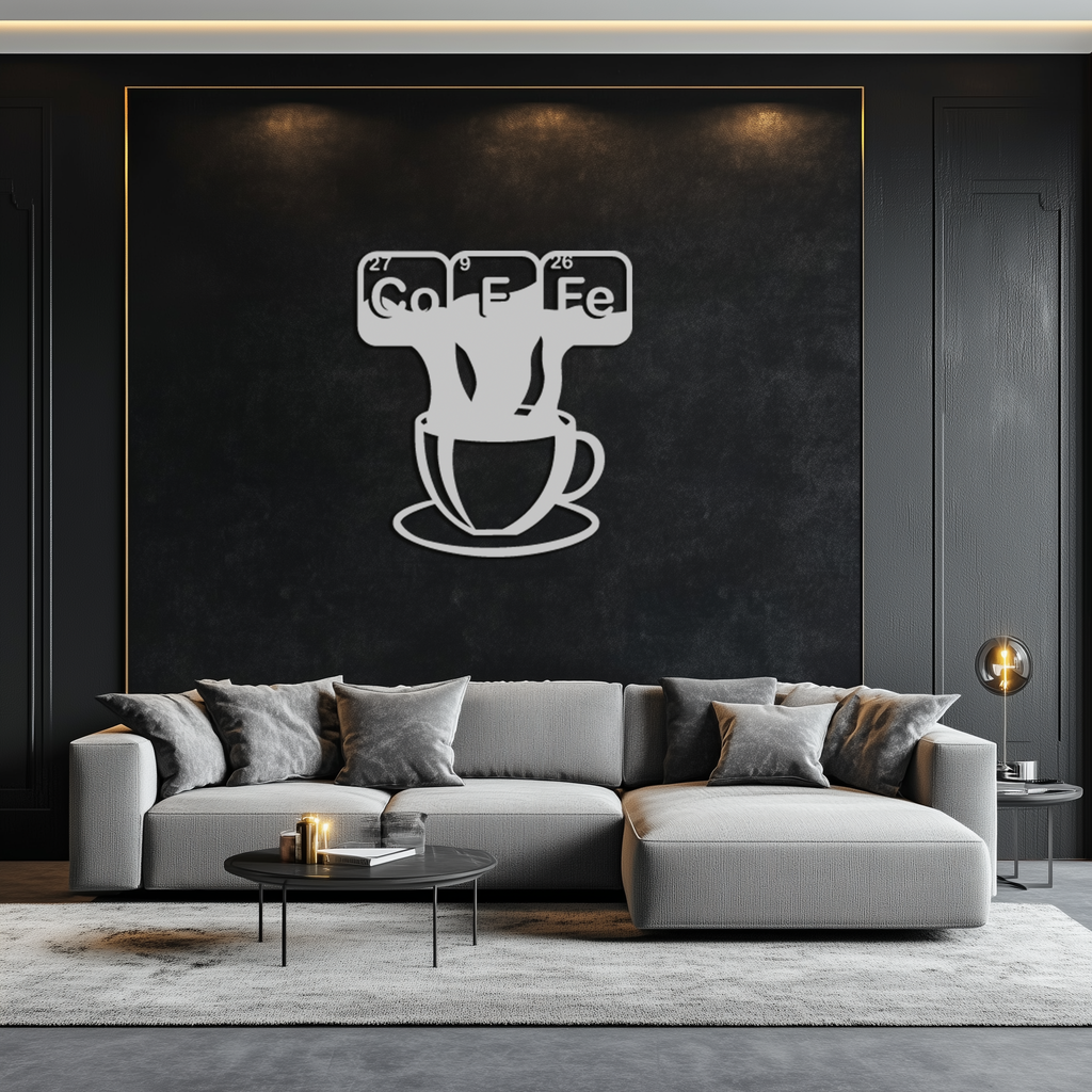 Coffee Elements Chemistry Metal Wall Art – Scientific Coffee Cup Black Steel Decor for Kitchens, Cafés, and Offices- KAF462
