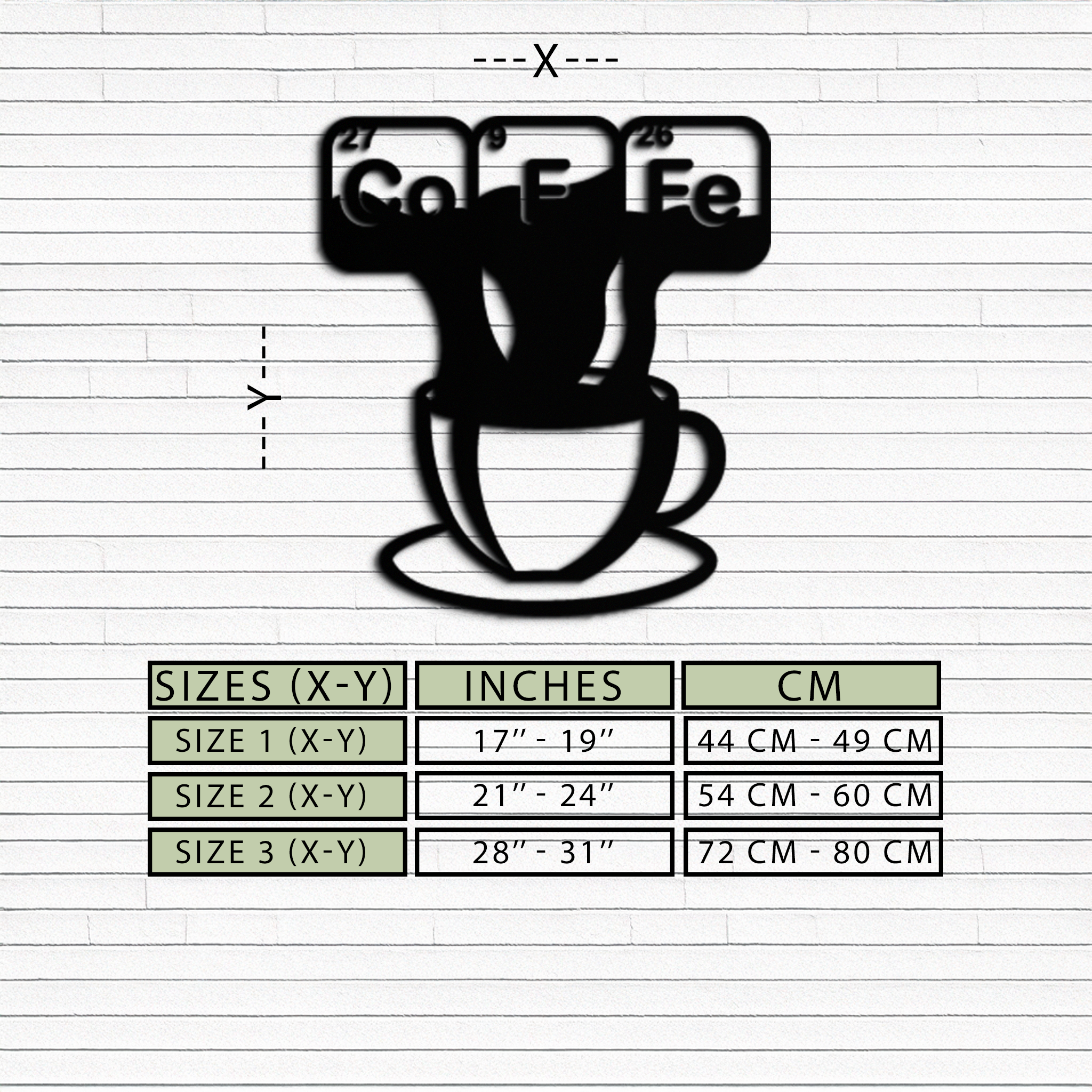 Coffee Elements Chemistry Metal Wall Art – Scientific Coffee Cup Black Steel Decor for Kitchens, Cafés, and Offices- KAF462