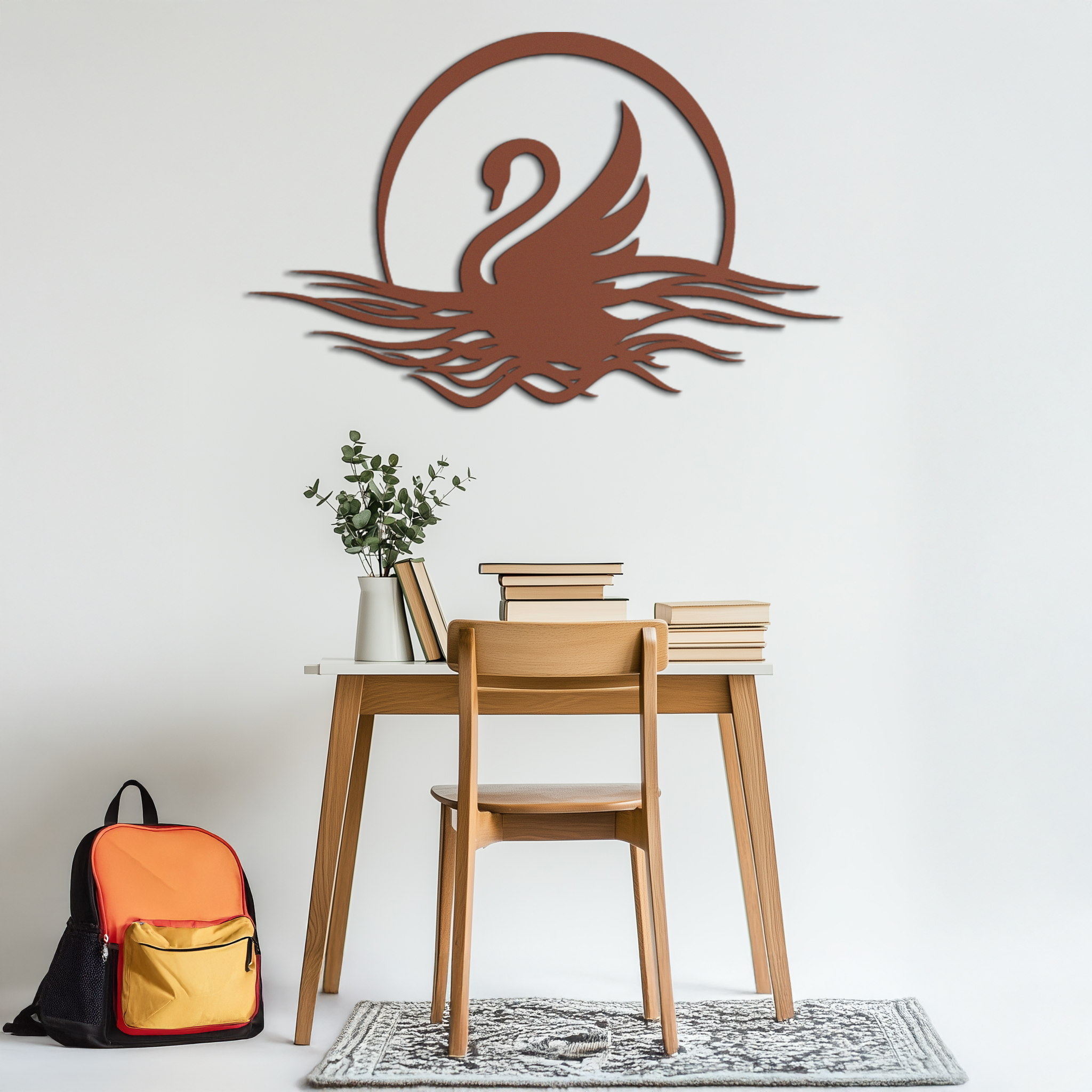 Elegant Swan on Lake Metal Wall Art – Serene Black Steel Decor for Modern, Nature-Inspired Home Interiors- KAF465