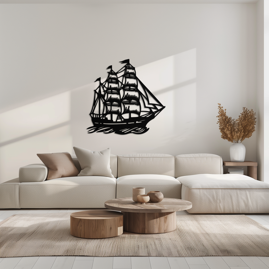 Nordic Viking Ship Metal Wall Art - Norse-Inspired Steel Decor- KAF470