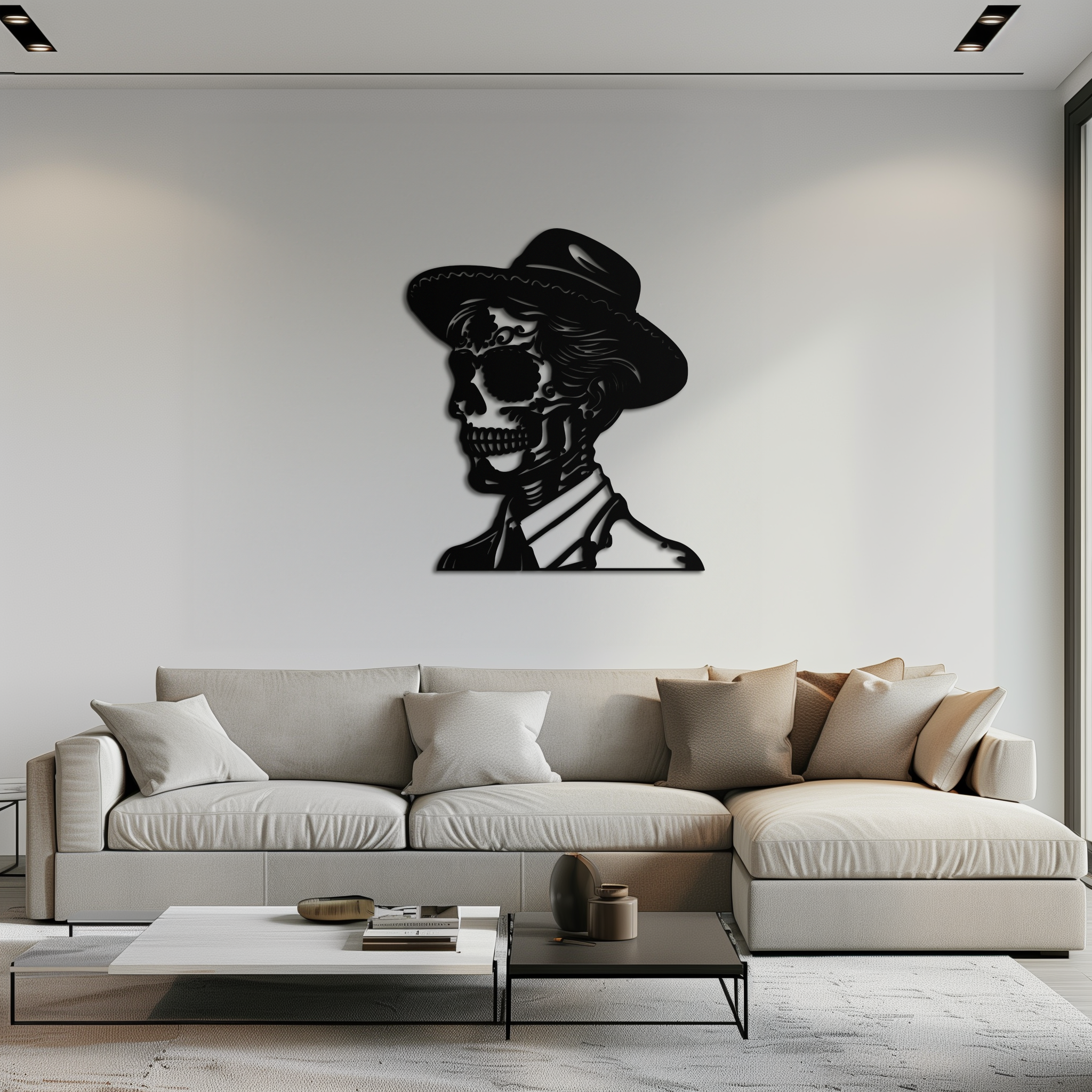 Sugar Head Makeup Man Metal Wall Art - Bold Steel Silhouette Decor- KAF471
