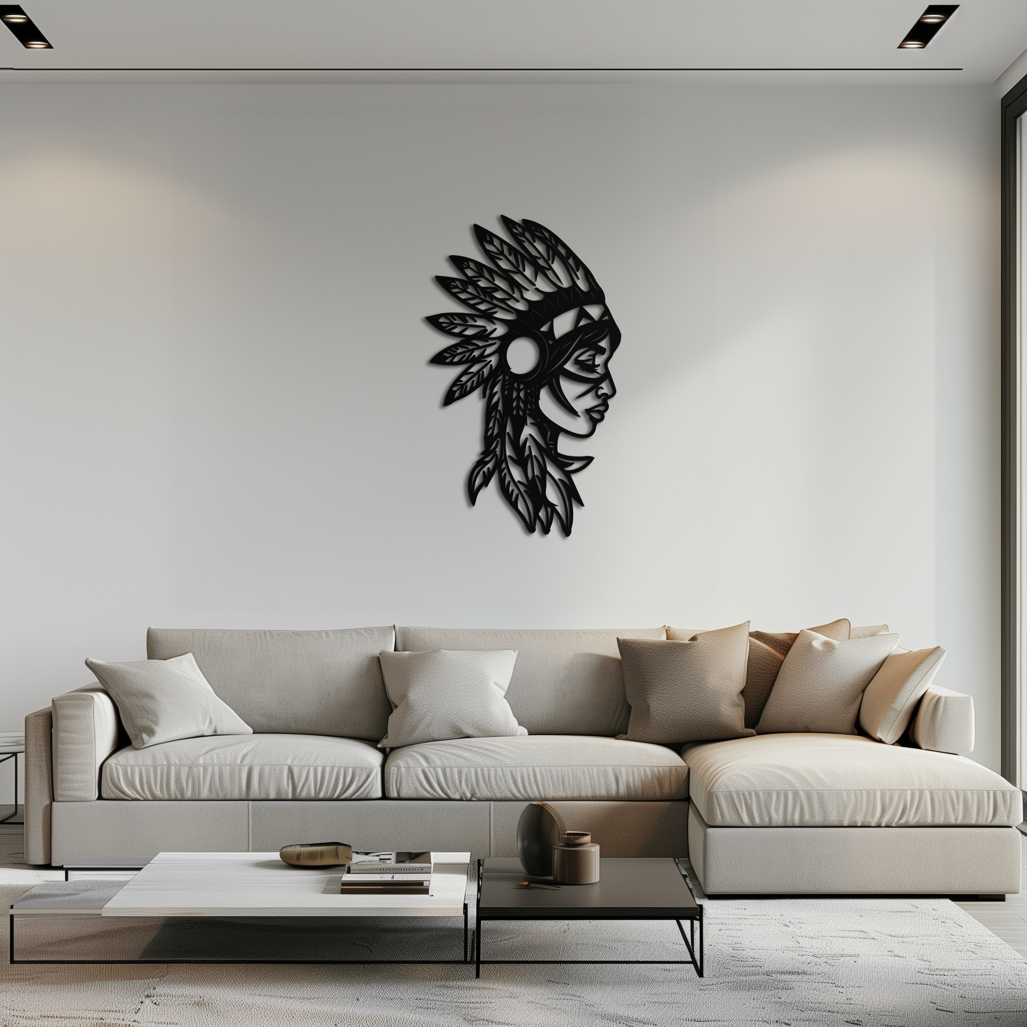 Native American Woman Metal Wall Art - Tribal Female Silhouette Steel Decor- KAF479