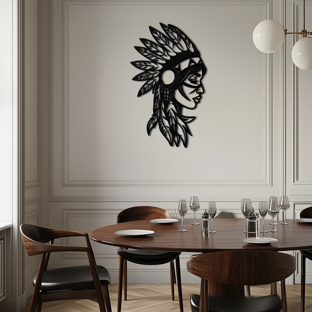 Native American Woman Metal Wall Art - Tribal Female Silhouette Steel Decor- KAF479