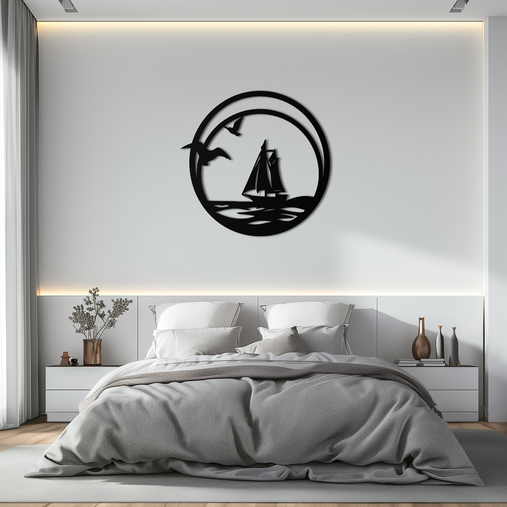 Sunset Silhouette Metal Wall Art - Mountain and Tree Steel Landscape Decor- KAF480