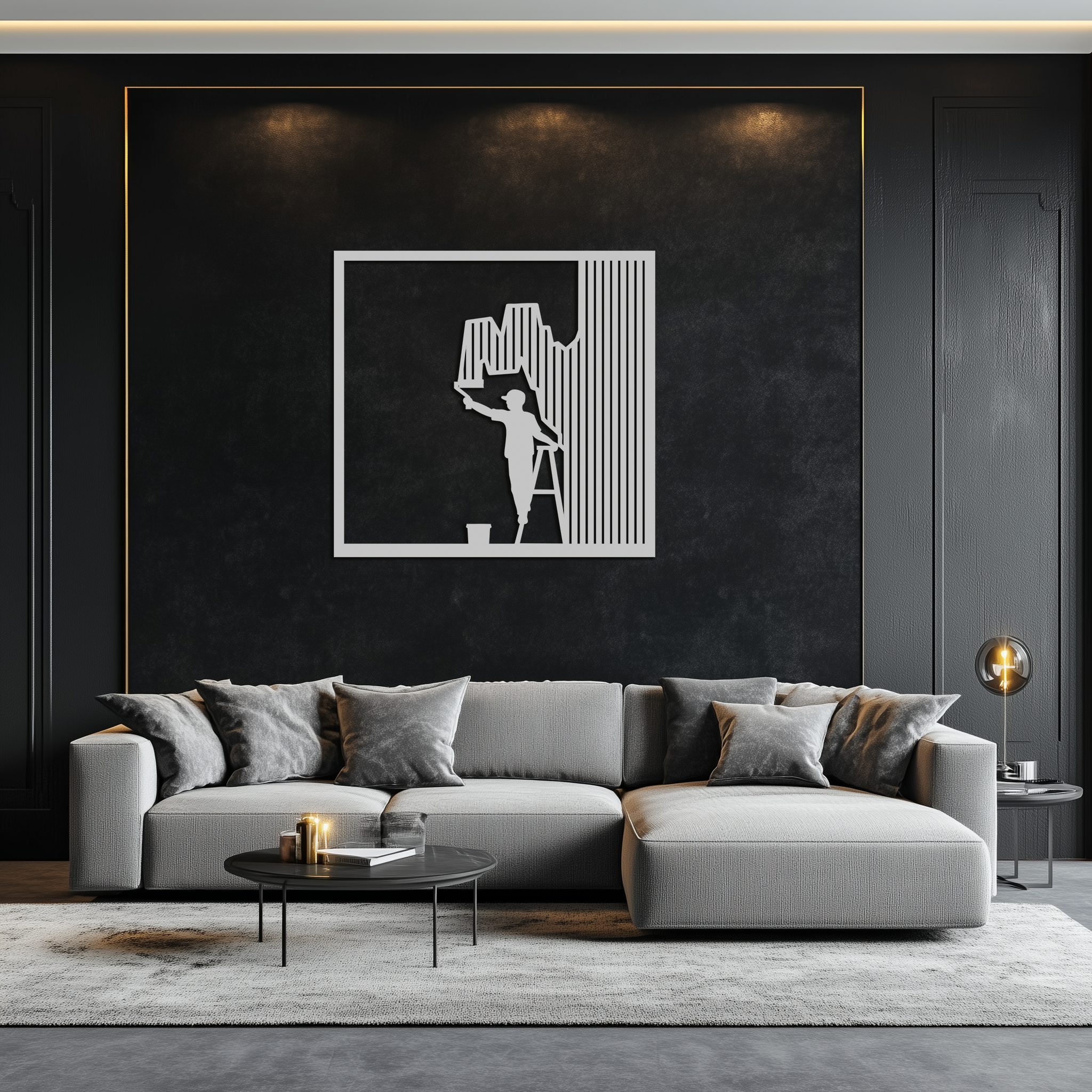 Painter Silhouette Metal Wall Art – Black Steel Artistic Home Decor- KAF489
