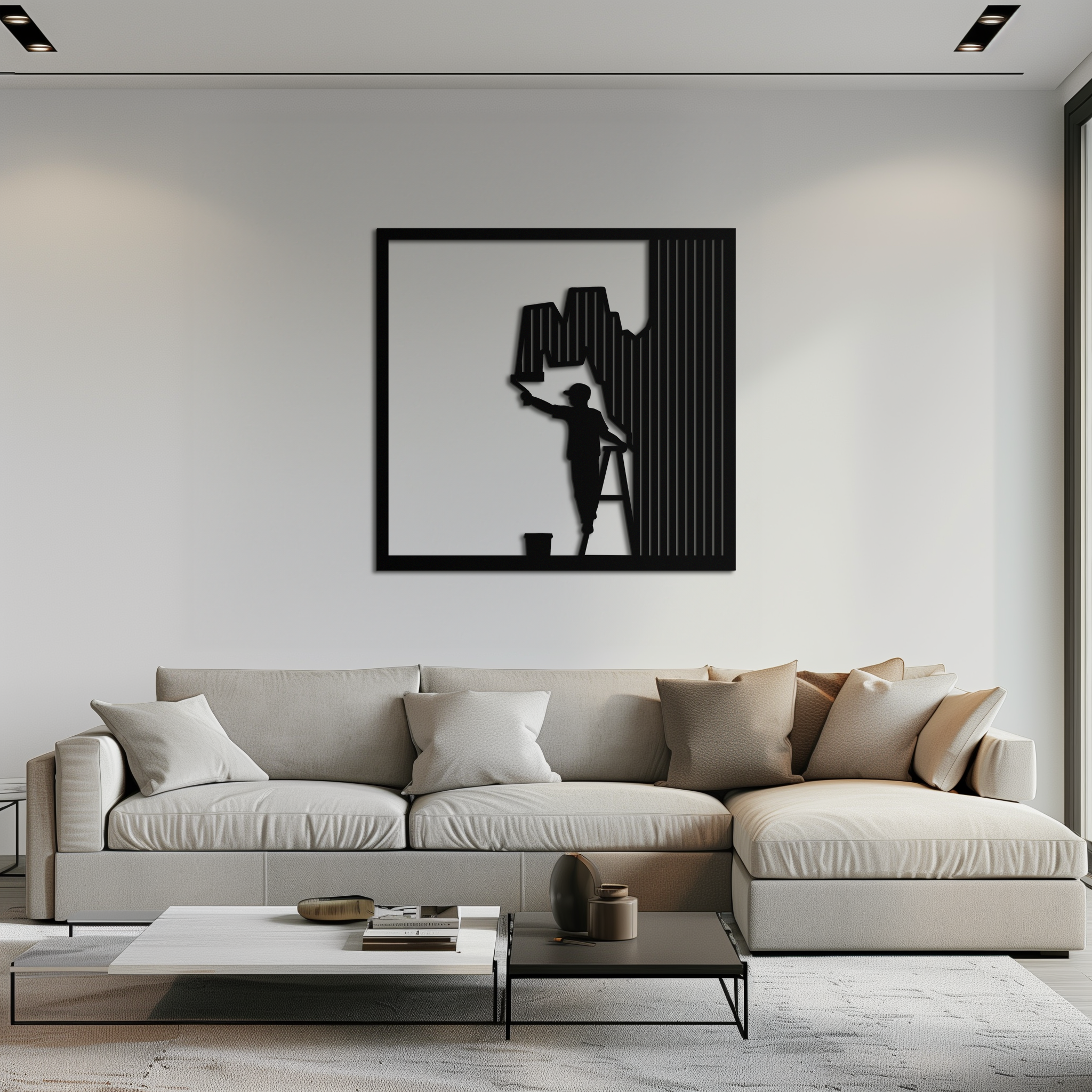 Painter Silhouette Metal Wall Art – Black Steel Artistic Home Decor- KAF489