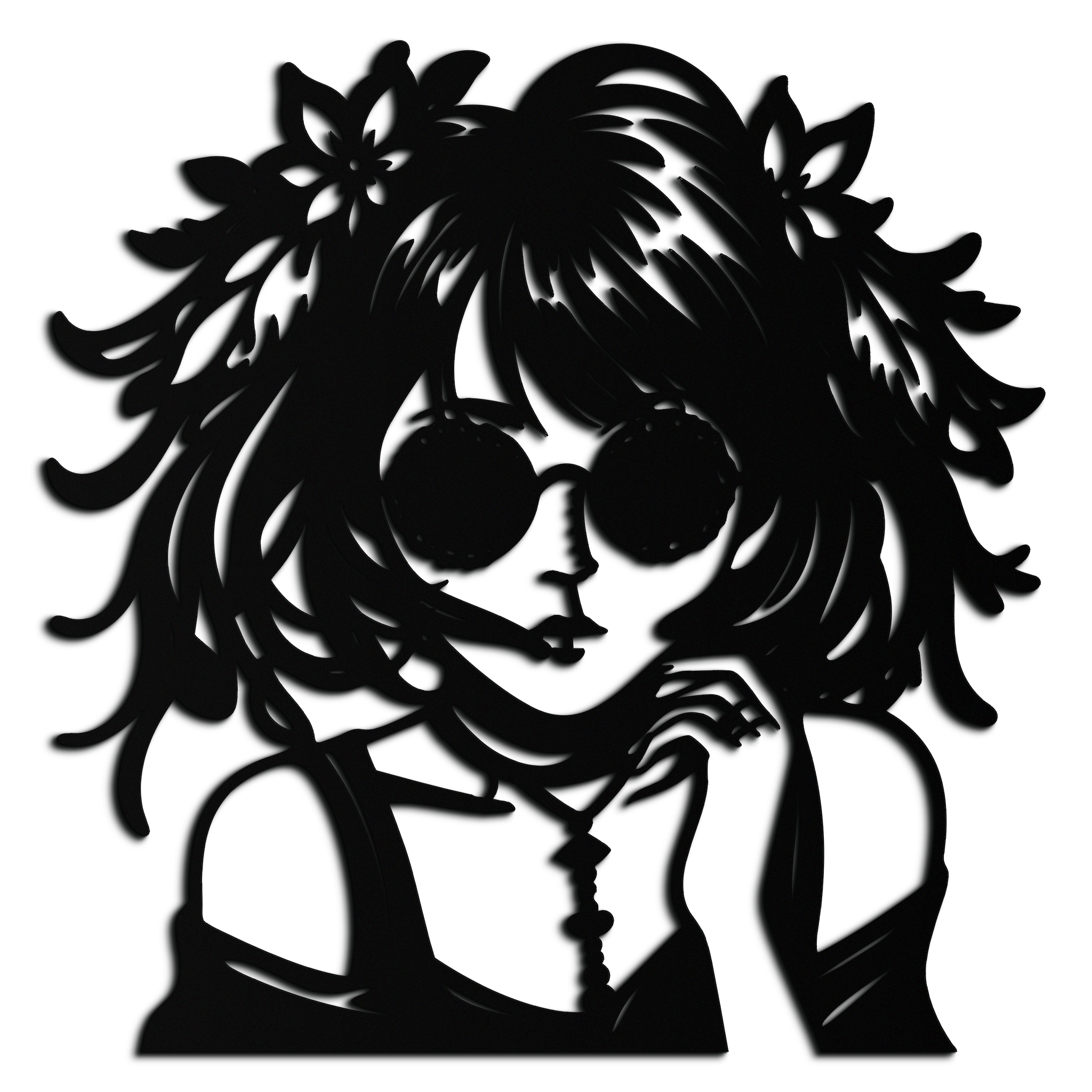 Anime Girl Silhouette Metal Wall Art – Black Steel Artistic Modern Home Decor- KAF490