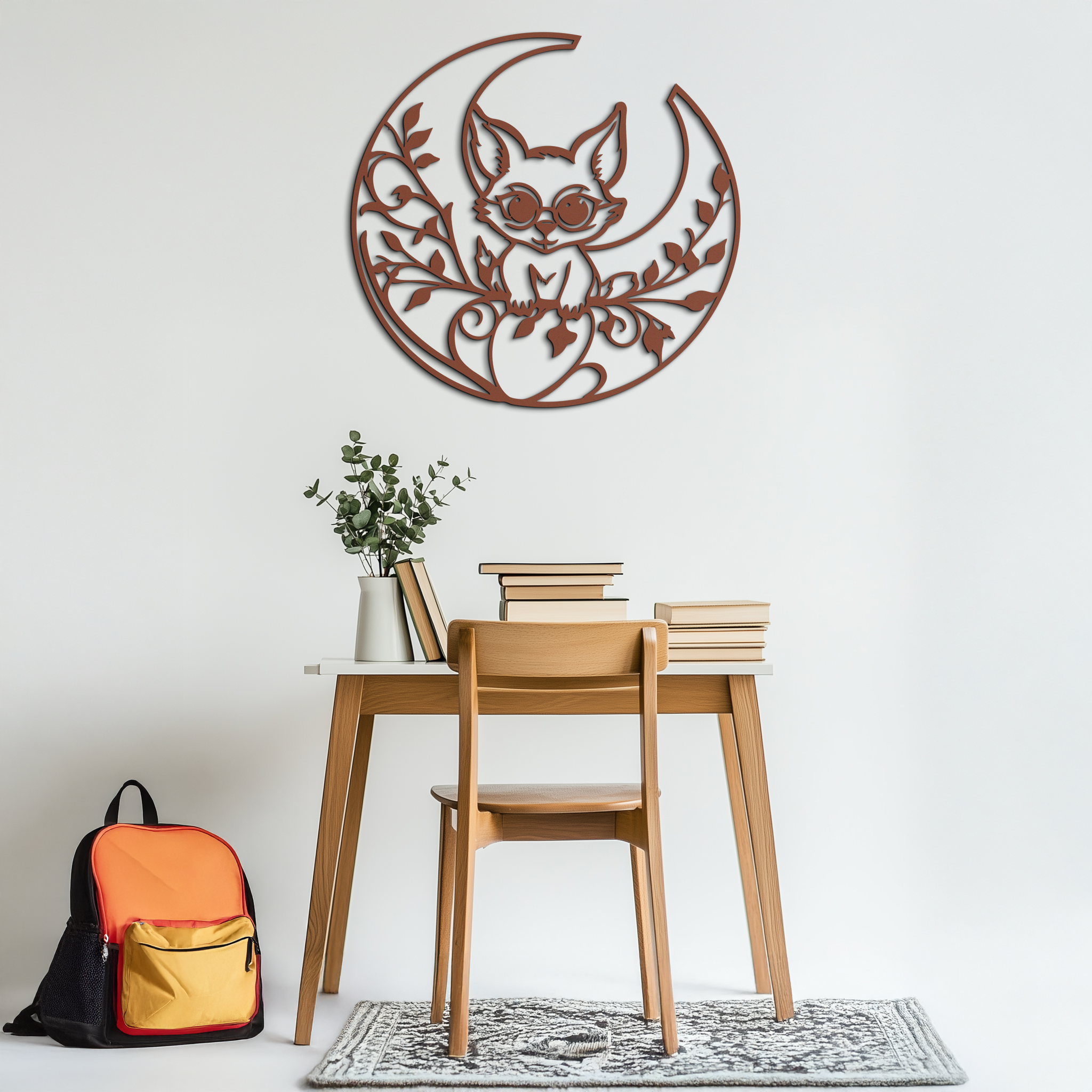 Moon Cat Silhouette Metal Wall Art – Black Steel Whimsical Pet Lover Decor- KAF492