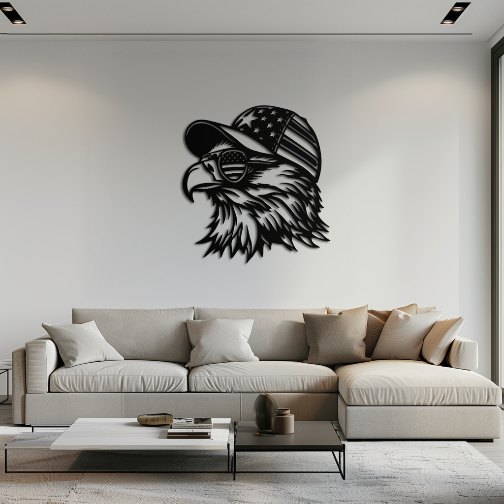Patriotic Eagle Silhouette Metal Wall Art – Black Steel American Pride Decor- KAF493