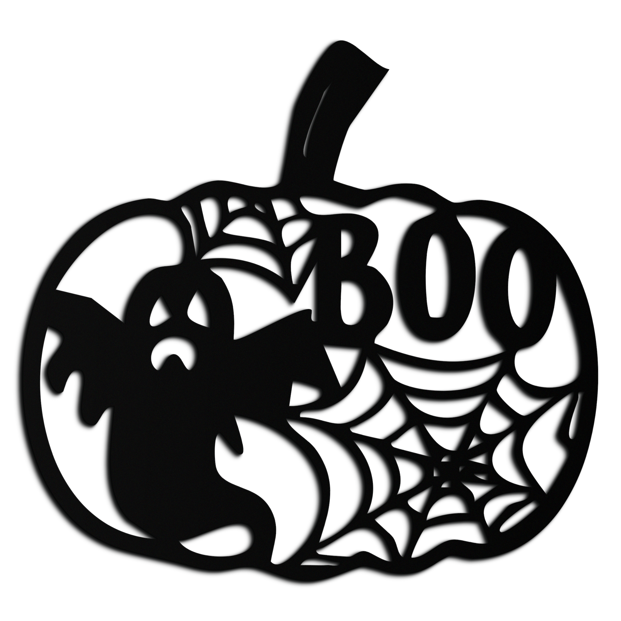 Halloween Pumpkin Ghost Metal Wall Art – Spooky Black Steel Holiday Decoration- KAF501