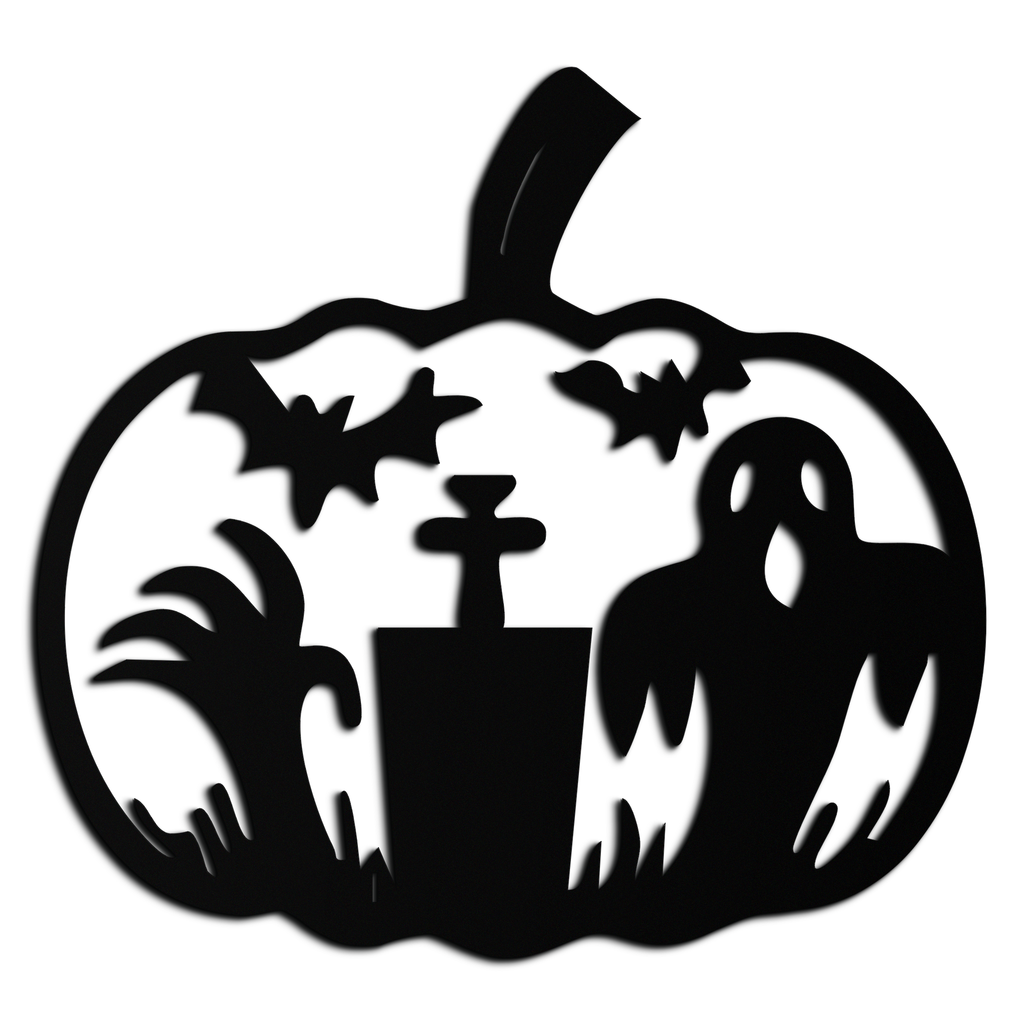 Halloween Ghost Pumpkin Metal Wall Art – Black Steel Spooky Holiday Decoration- KAF503