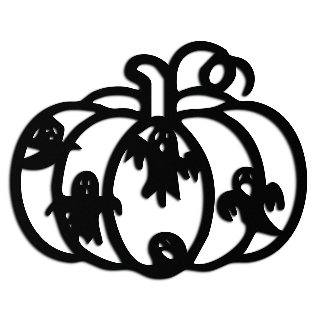 Halloween Pumpkin and Ghosts Metal Wall Art – Spooky Black Steel Decoration- KAF505