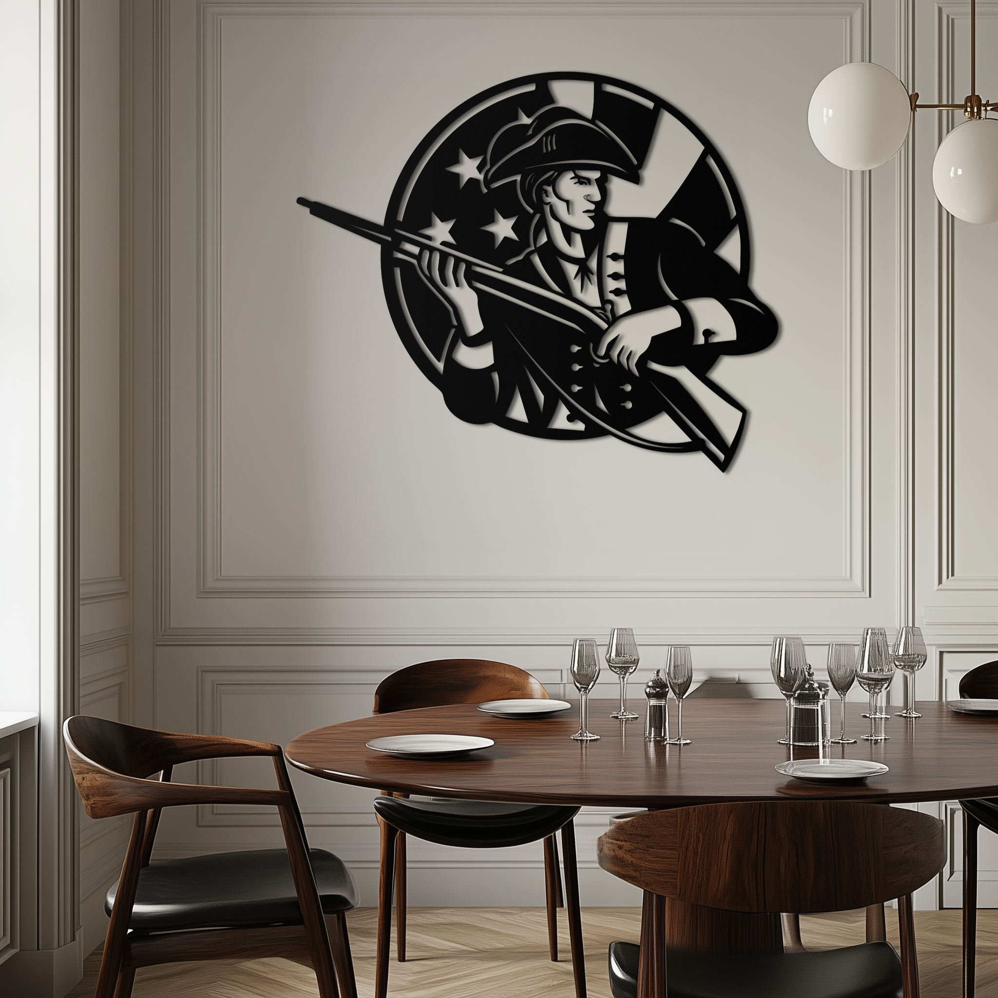 Patriotic Soldier Silhouette Metal Wall Art – Black Steel Military Home Decor- KAF508