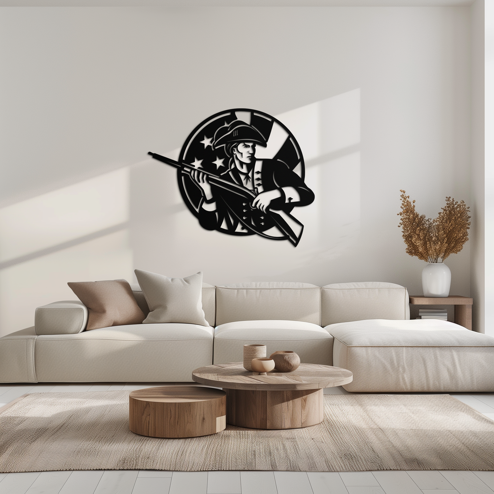 Patriotic Soldier Silhouette Metal Wall Art – Black Steel Military Home Decor- KAF508