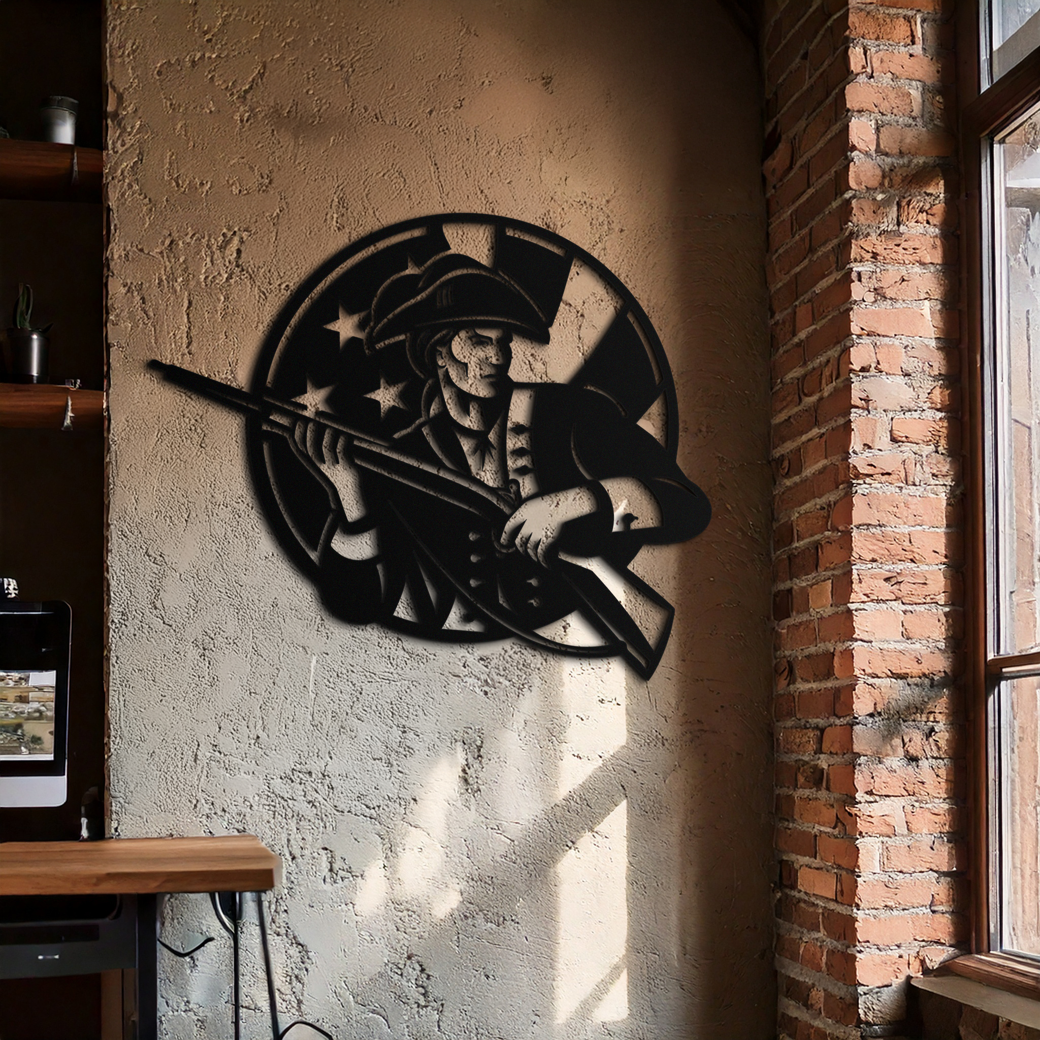 Patriotic Soldier Silhouette Metal Wall Art – Black Steel Military Home Decor- KAF508