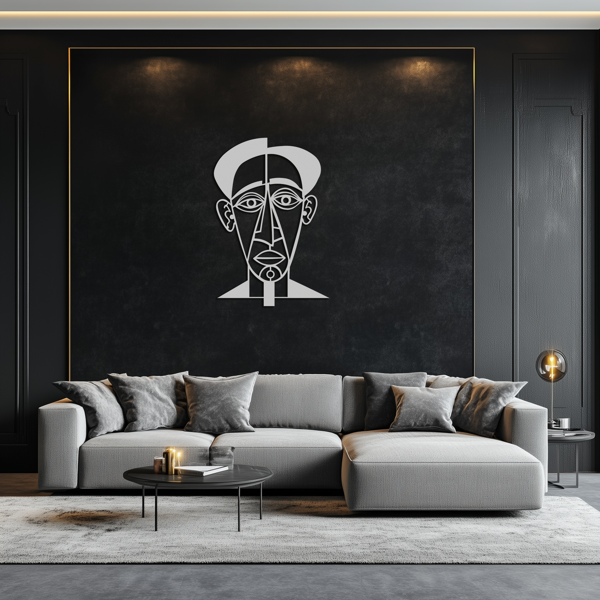 Abstract Face Line Art Metal Wall Decor – Modern Black Minimalist Sculpture- KAF509