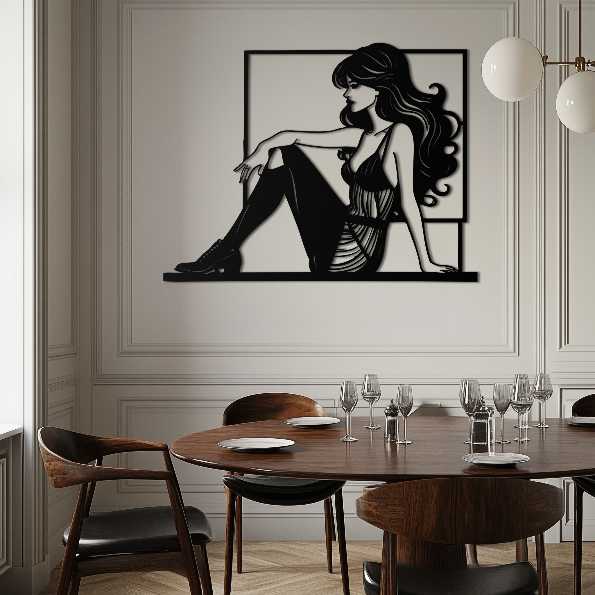 Elegant Woman Silhouette Metal Wall Art – Modern Black Feminine Home Decor- KAF511
