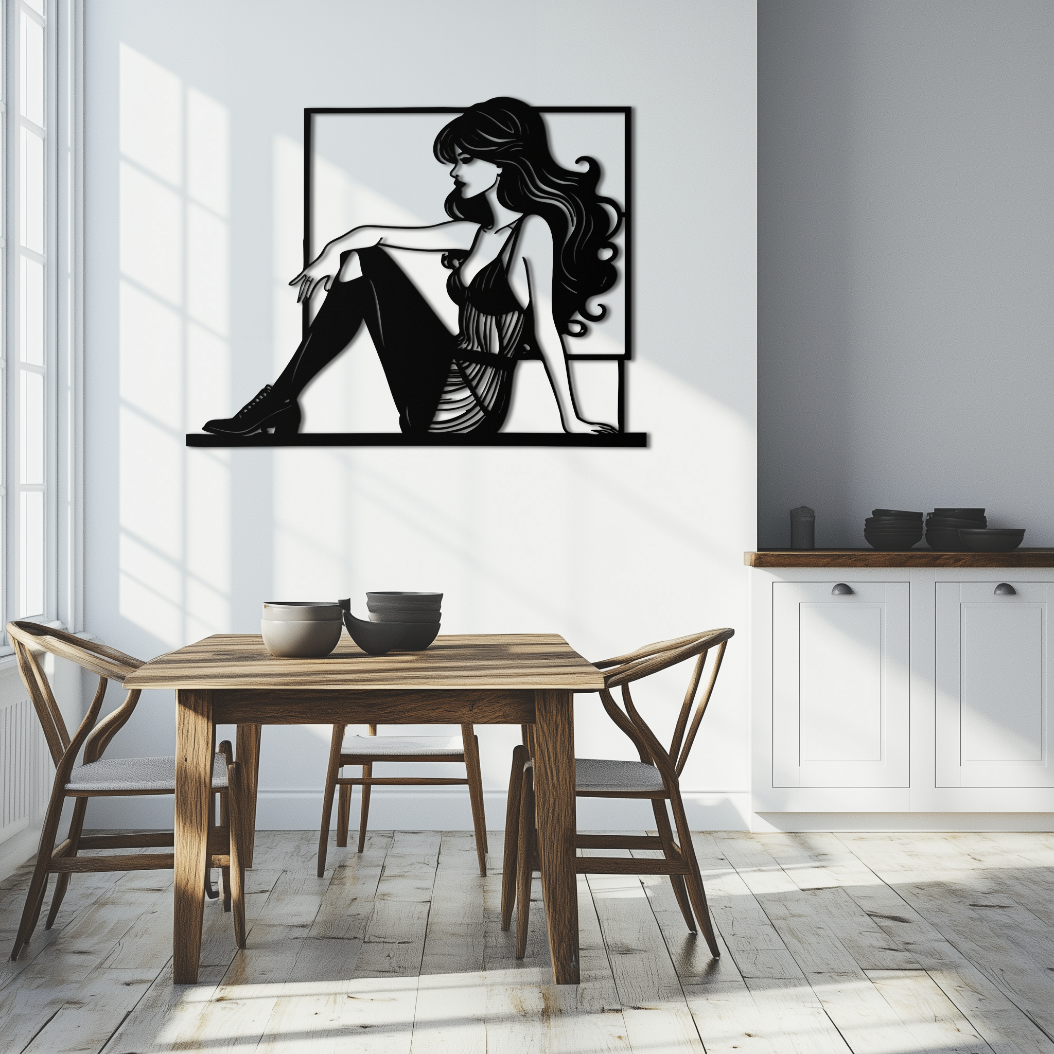 Elegant Woman Silhouette Metal Wall Art – Modern Black Feminine Home Decor- KAF511