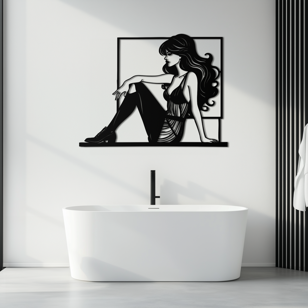 Elegant Woman Silhouette Metal Wall Art – Modern Black Feminine Home Decor- KAF511