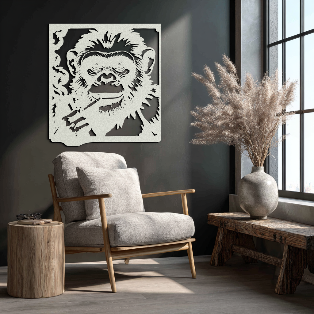Smoking Chimpanzee Metal Wall Art – Cool Monkey Black Metal Wall Decor for Home- KAF513