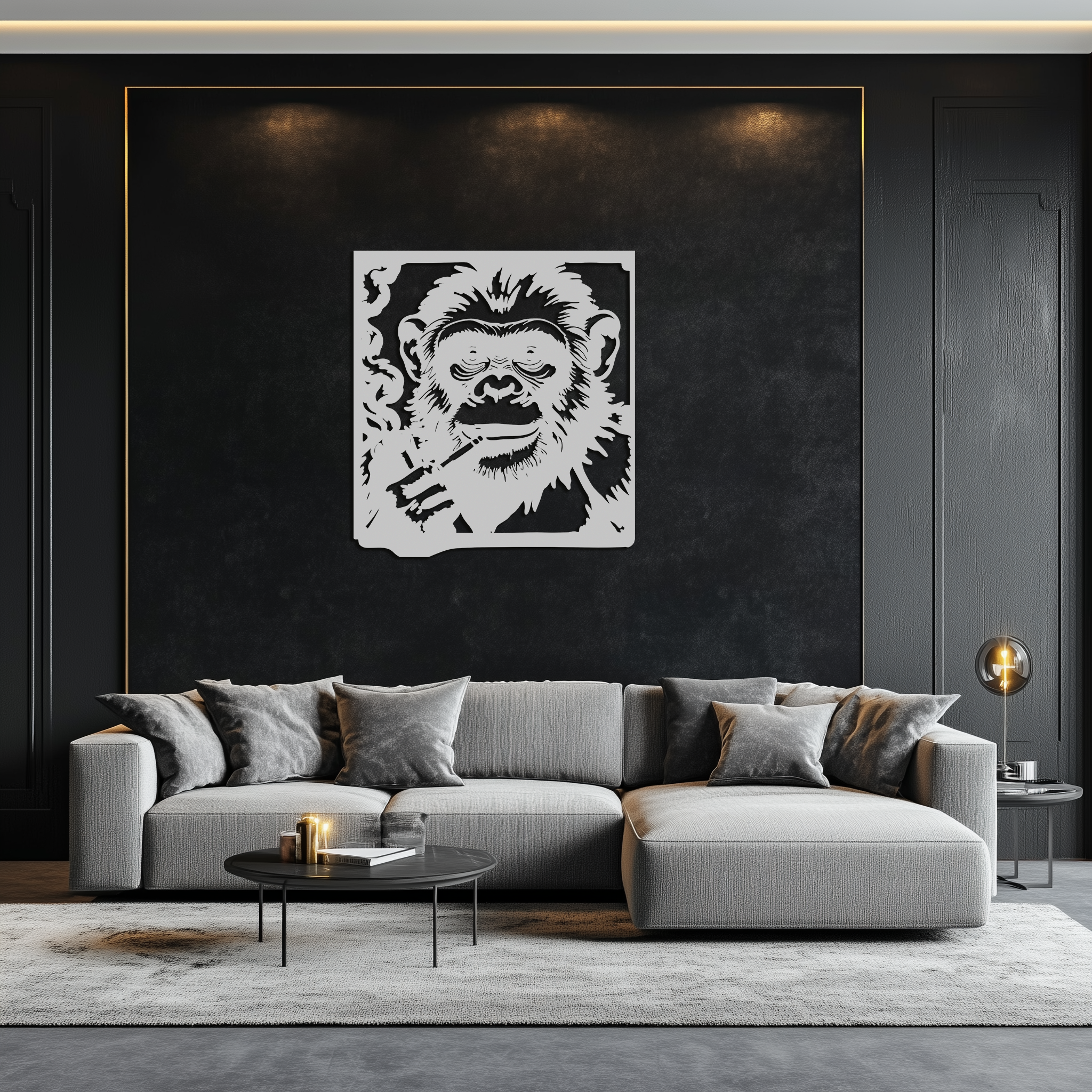 Smoking Chimpanzee Metal Wall Art – Cool Monkey Black Metal Wall Decor for Home- KAF513