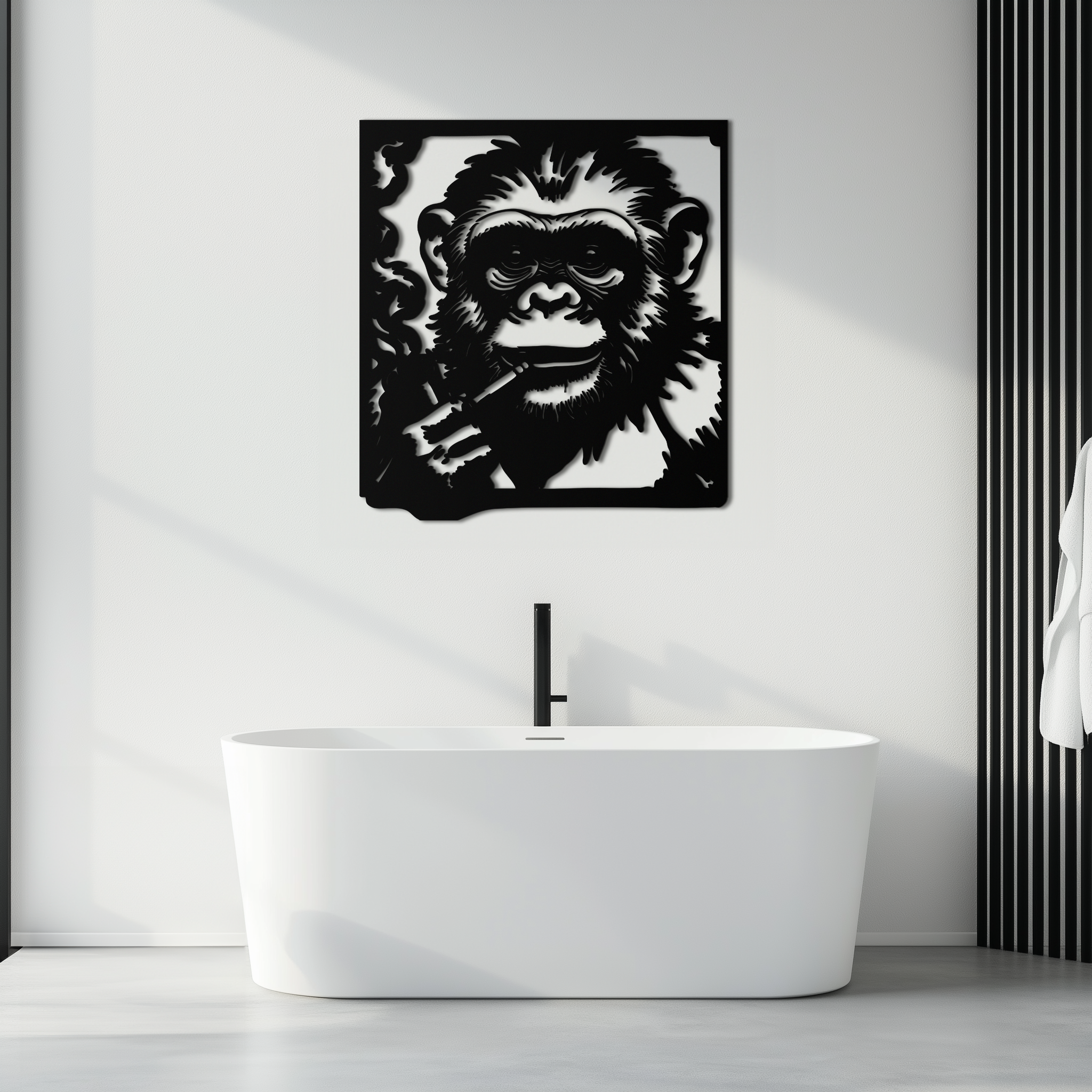 Smoking Chimpanzee Metal Wall Art – Cool Monkey Black Metal Wall Decor for Home- KAF513