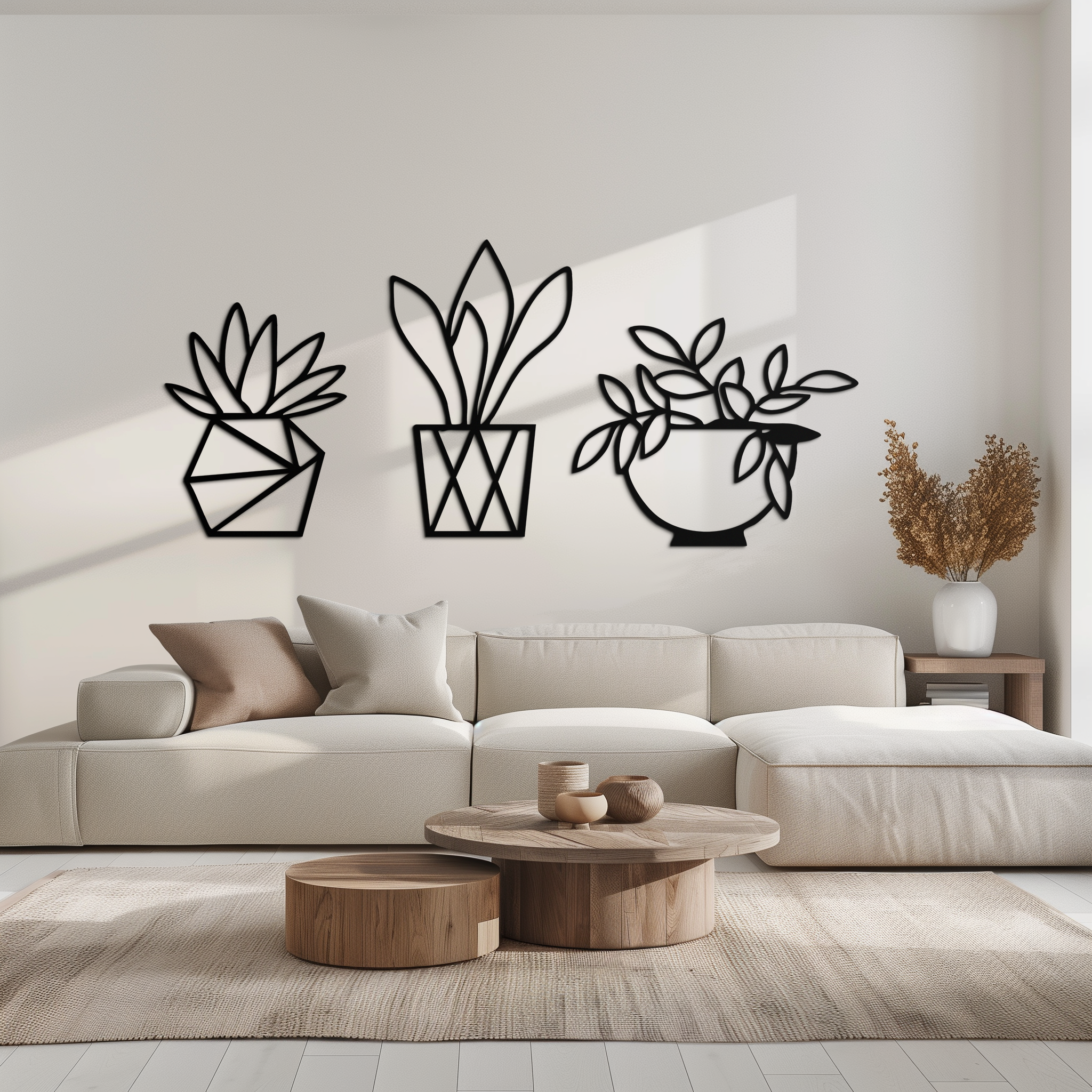 Geometric Plant Silhouette Metal Wall Art – Modern Black Botanical Home Decor- KAF519