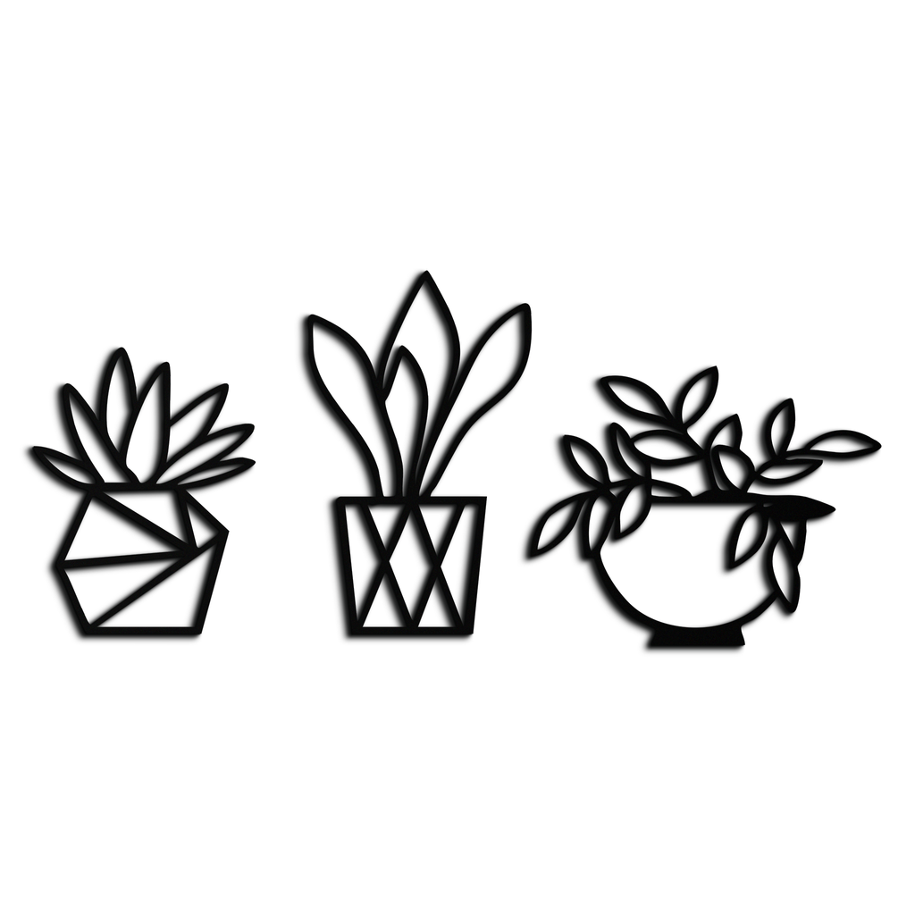 Geometric Plant Silhouette Metal Wall Art – Modern Black Botanical Home Decor- KAF519