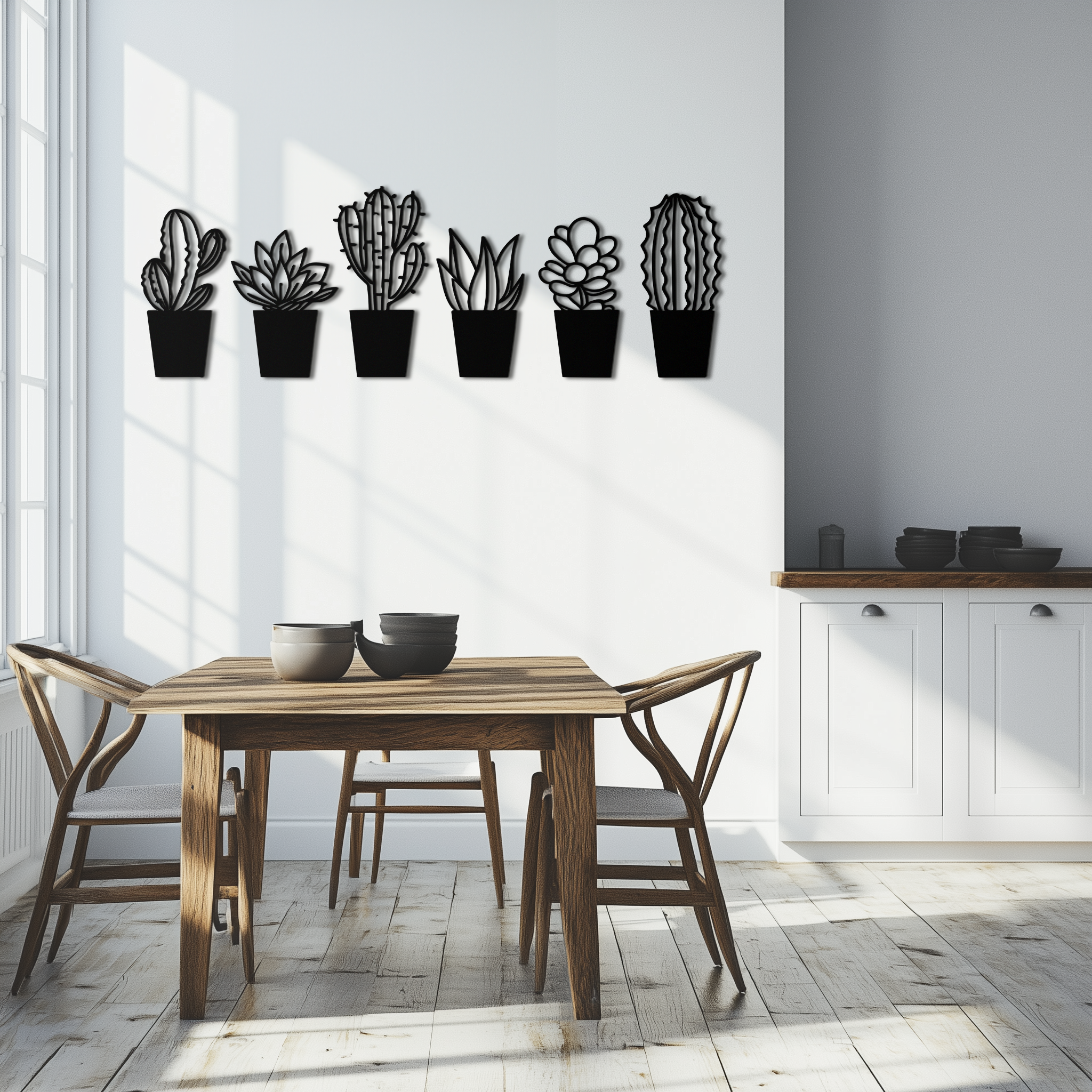 Cactus Succulent Plant Metal Wall Art – Modern Black Botanical Home Decor- KAF521