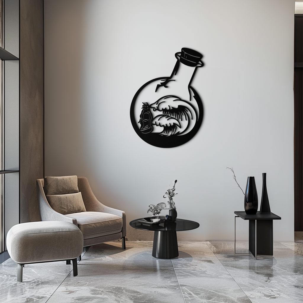 Ocean Waves and Buddha Silhouette Metal Wall Art – Zen Coastal Home Decor- KAF522