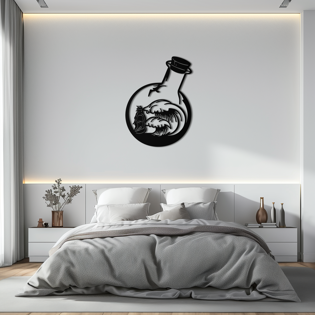 Ocean Waves and Buddha Silhouette Metal Wall Art – Zen Coastal Home Decor- KAF522