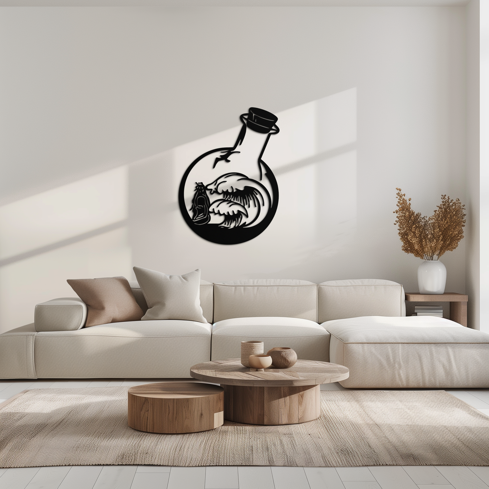 Ocean Waves and Buddha Silhouette Metal Wall Art – Zen Coastal Home Decor- KAF522