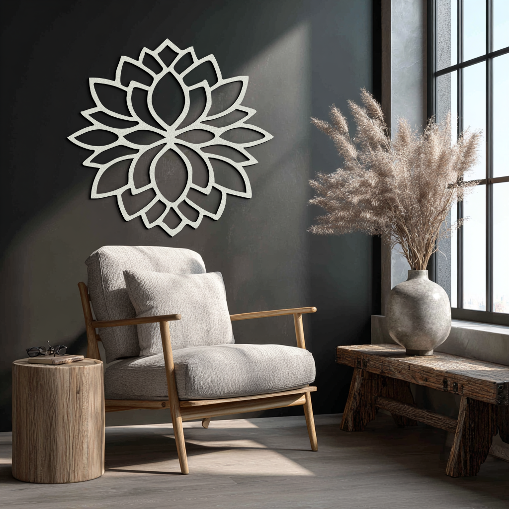 Lotus Flower Silhouette Metal Wall Art – Elegant Black Zen Decor for Home or Office- KAF525