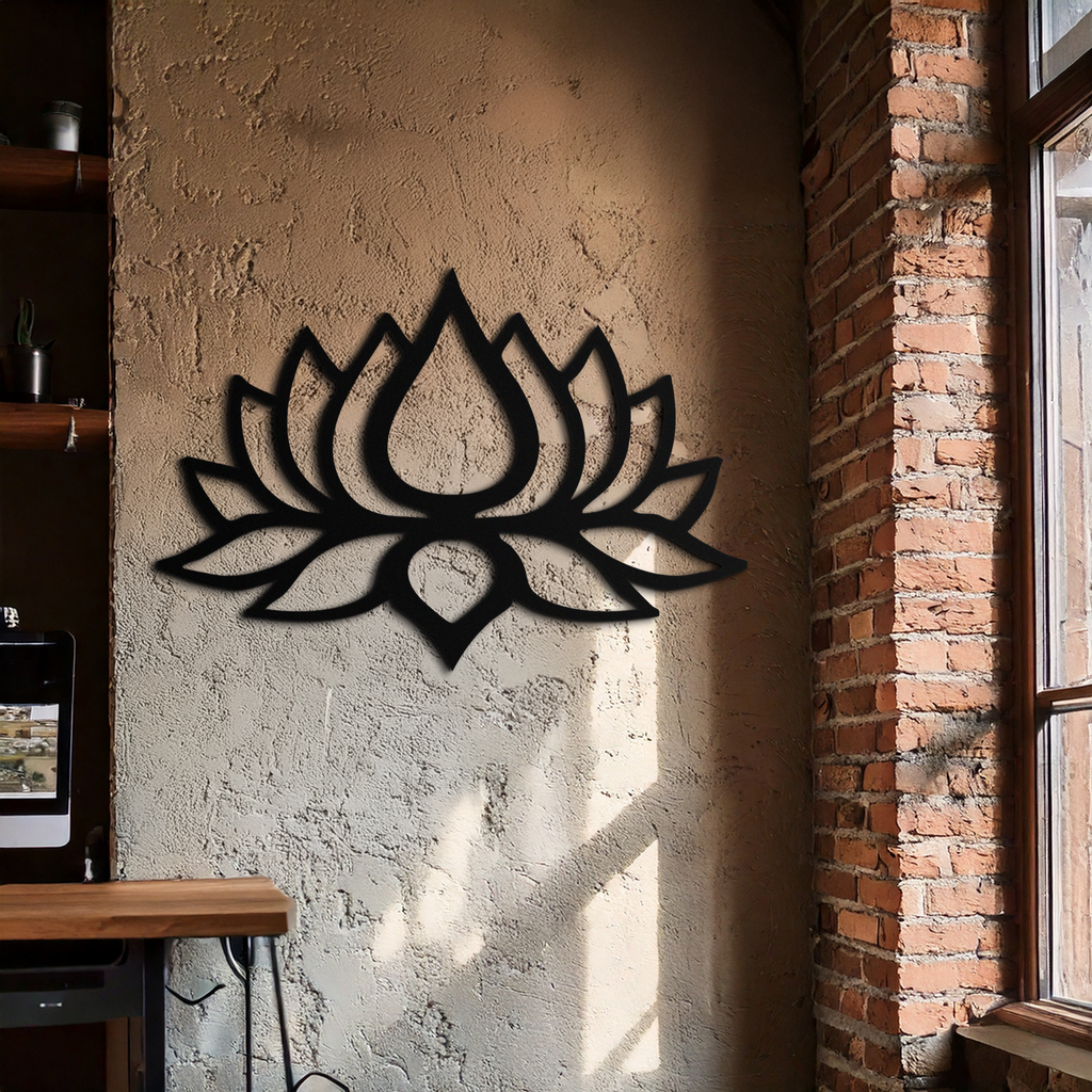 Lotus Flower Silhouette Metal Wall Art – Modern Black Floral Home Decor- KAF526