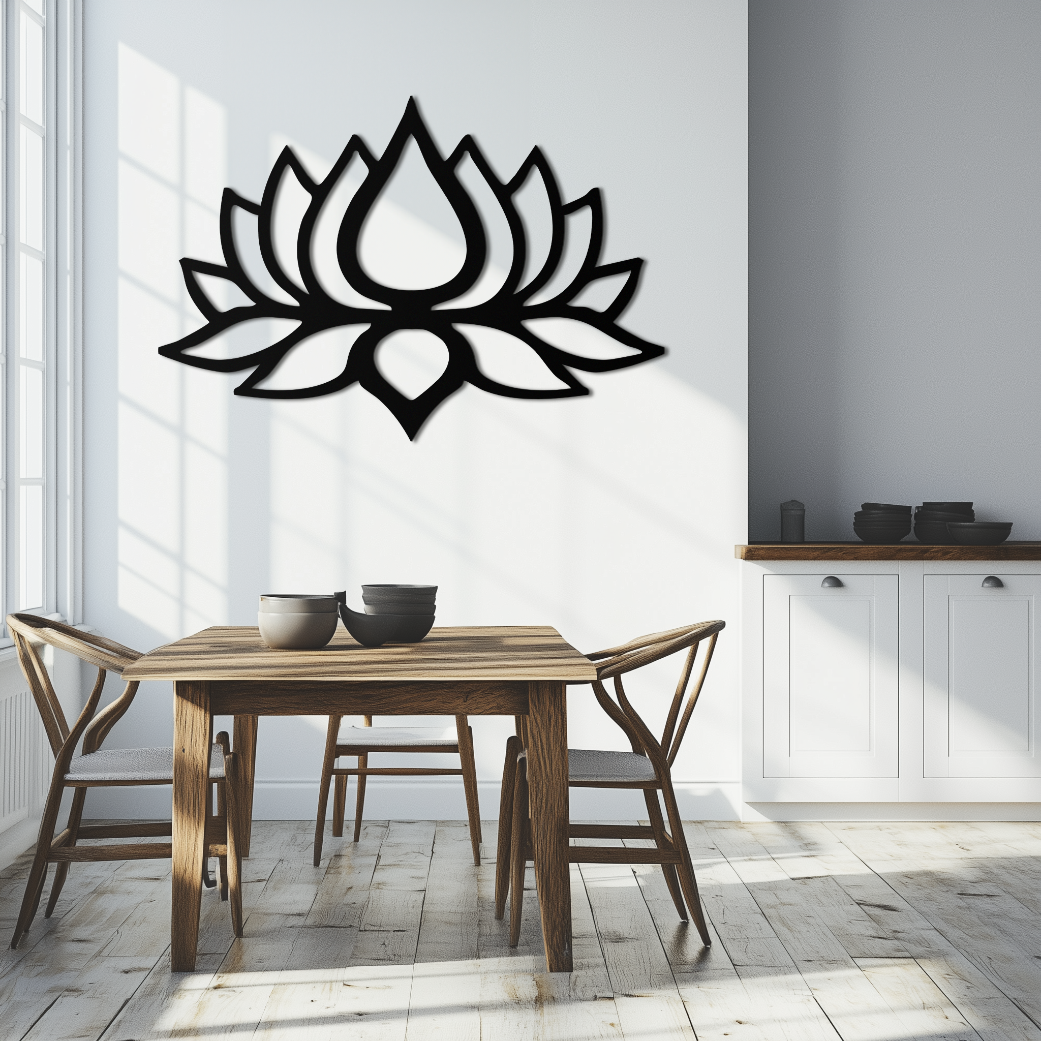 Lotus Flower Silhouette Metal Wall Art – Modern Black Floral Home Decor- KAF526