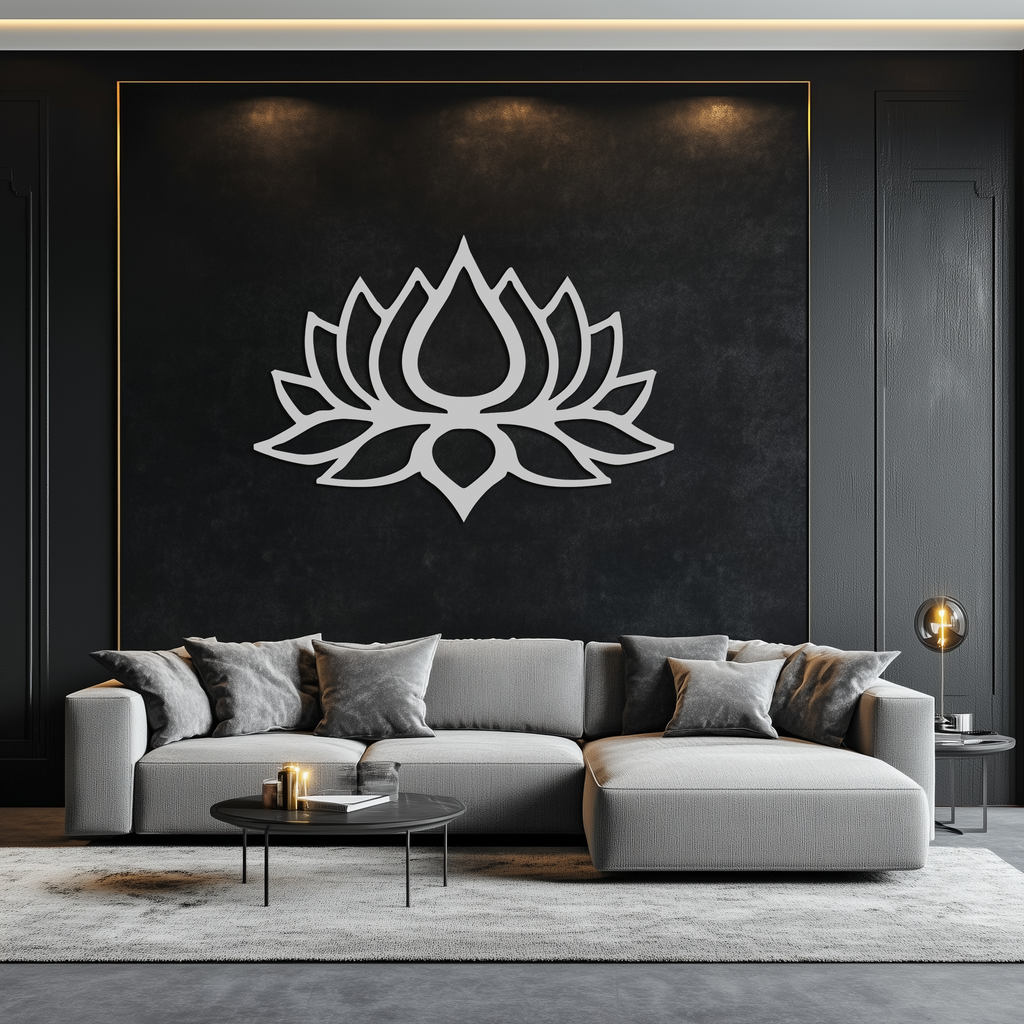 Lotus Flower Silhouette Metal Wall Art – Modern Black Floral Home Decor- KAF526