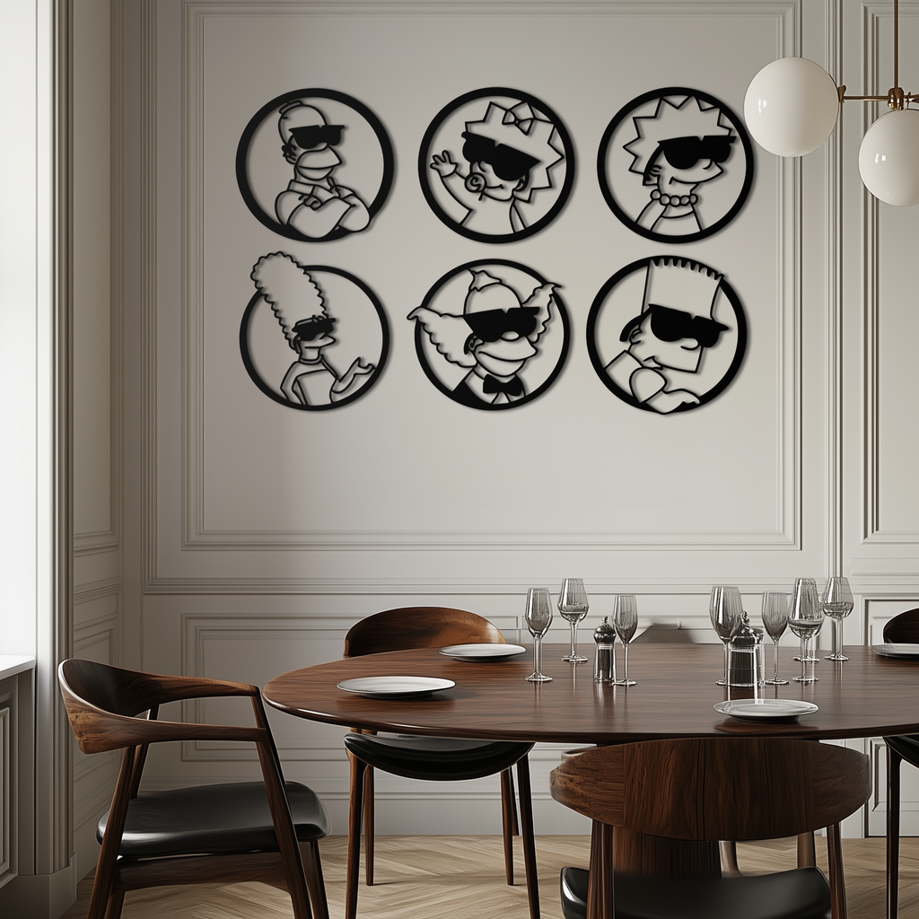 Cartoon Family Silhouette Metal Wall Art – Fun Black Modern Home Decor- KAF528