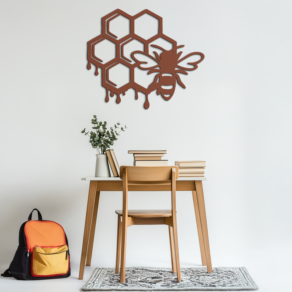 Honeybee and Honeycomb Silhouette Metal Wall Art – Modern Bee Home Decor- KAF543
