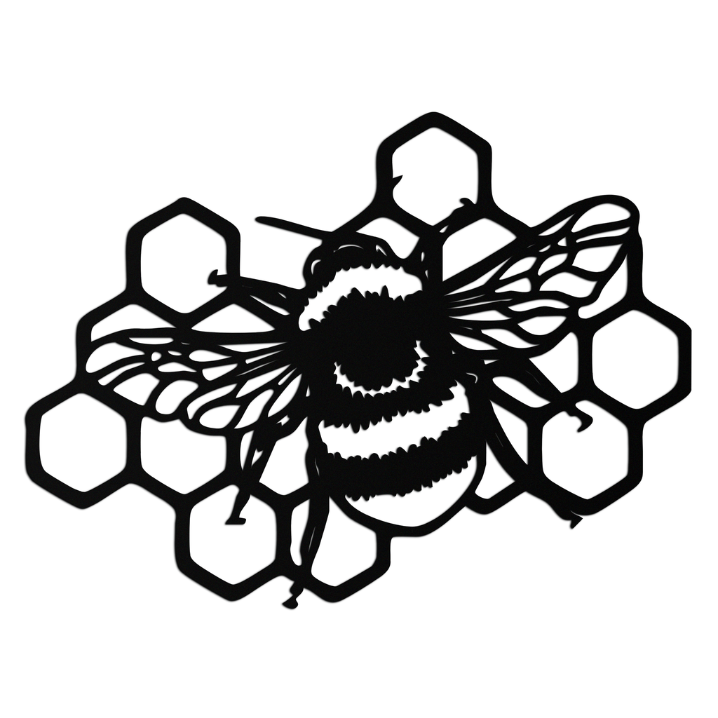Bumblebee and Honeycomb Silhouette Metal Wall Art – Nature-Inspired Black Bee Decor- KAF545