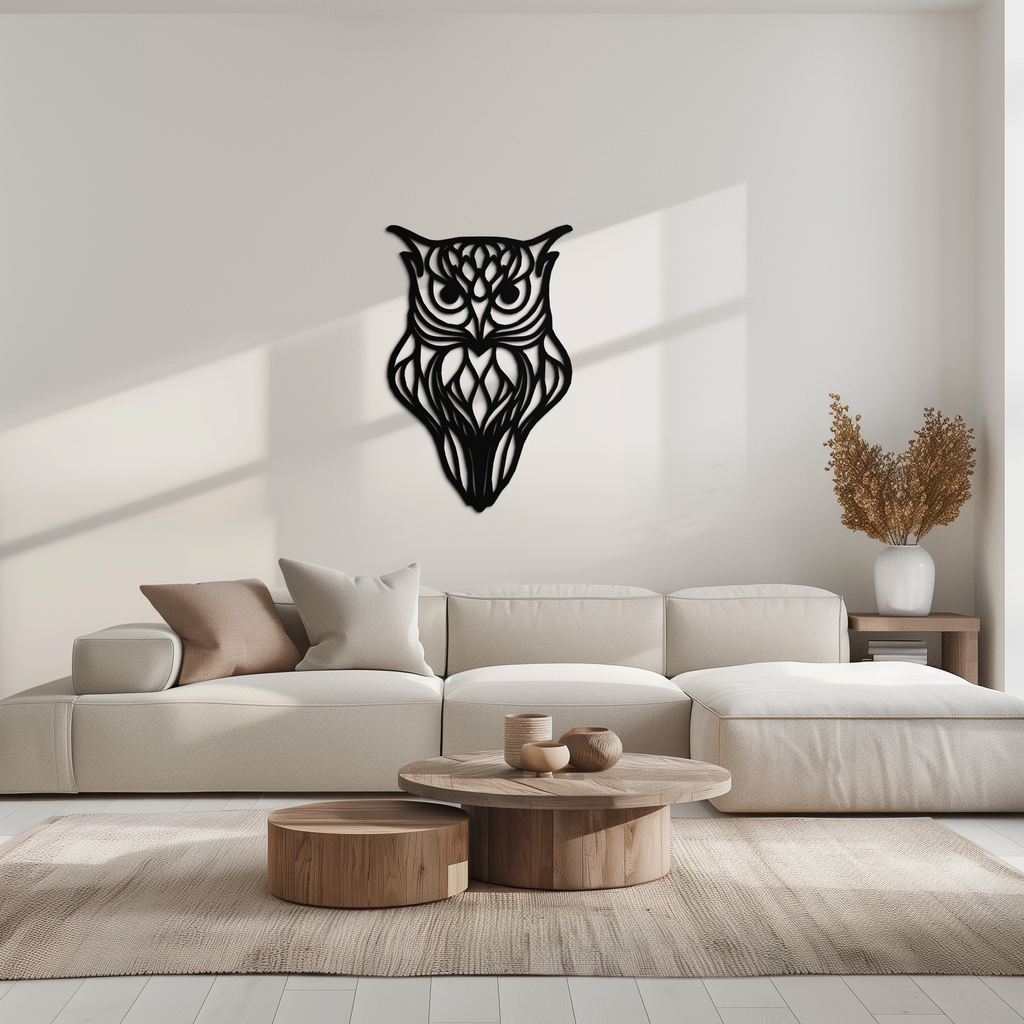 Artistic Owl Silhouette Metal Wall Art – Intricate Black Animal Decor- KAF546