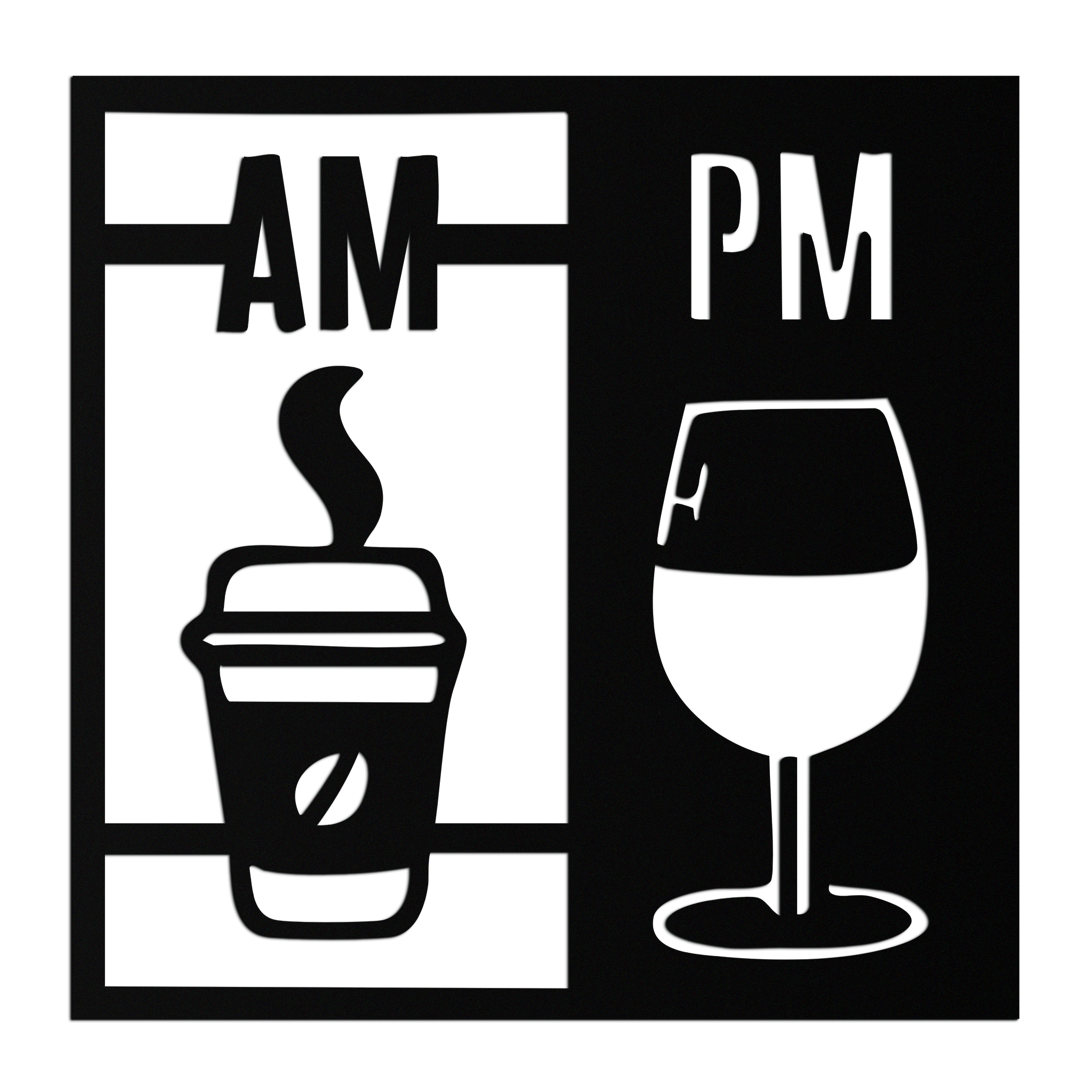 Morning Coffee and Evening Wine Metal Wall Art – AM PM Modern Black Kitchen Decor- KAF547